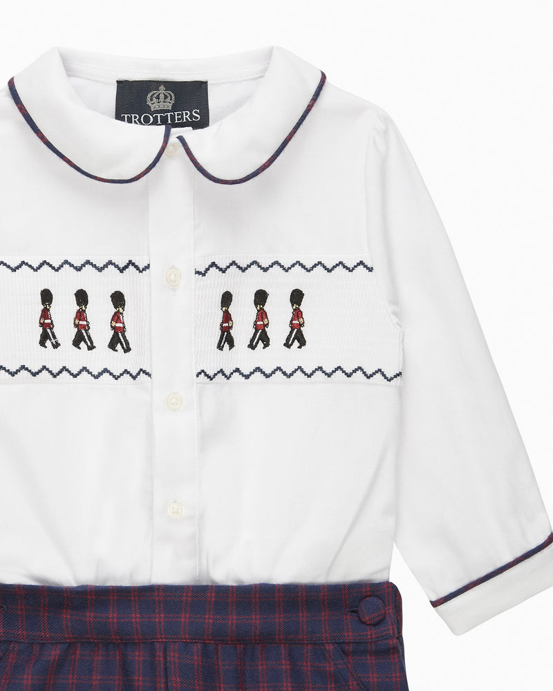 The Rupert Smocked Set in White/Navy Check Guardsman
