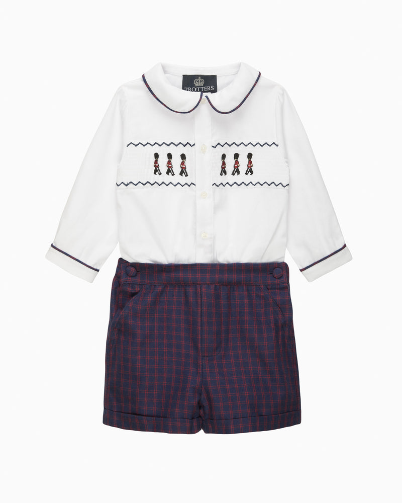 The Rupert Smocked Set in White/Navy Check Guardsman