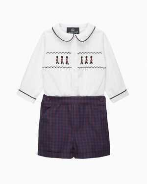 The Rupert Smocked Set in White/Navy Check Guardsman