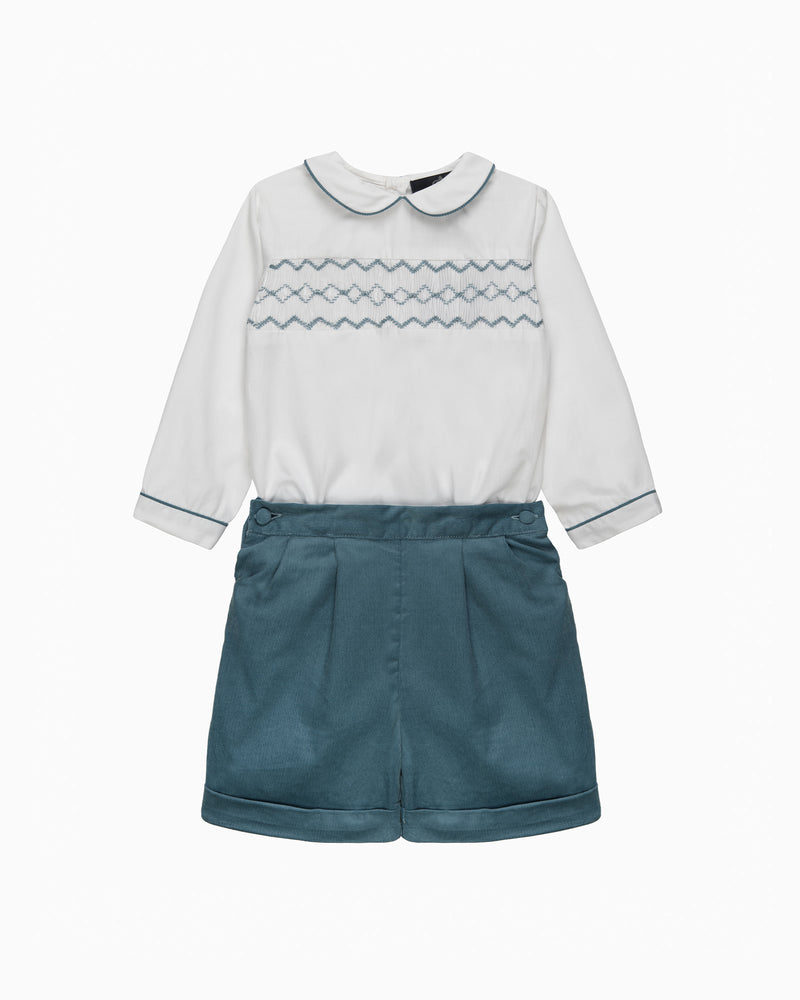 The Rupert Smocked Set in White/French Blue