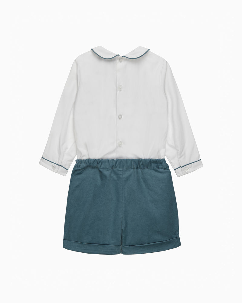 The Rupert Smocked Set in White/French Blue
