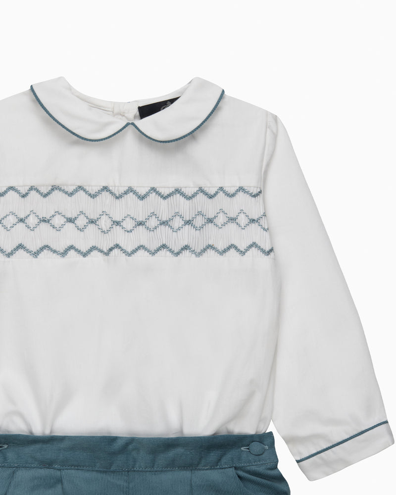 The Rupert Smocked Set in White/French Blue