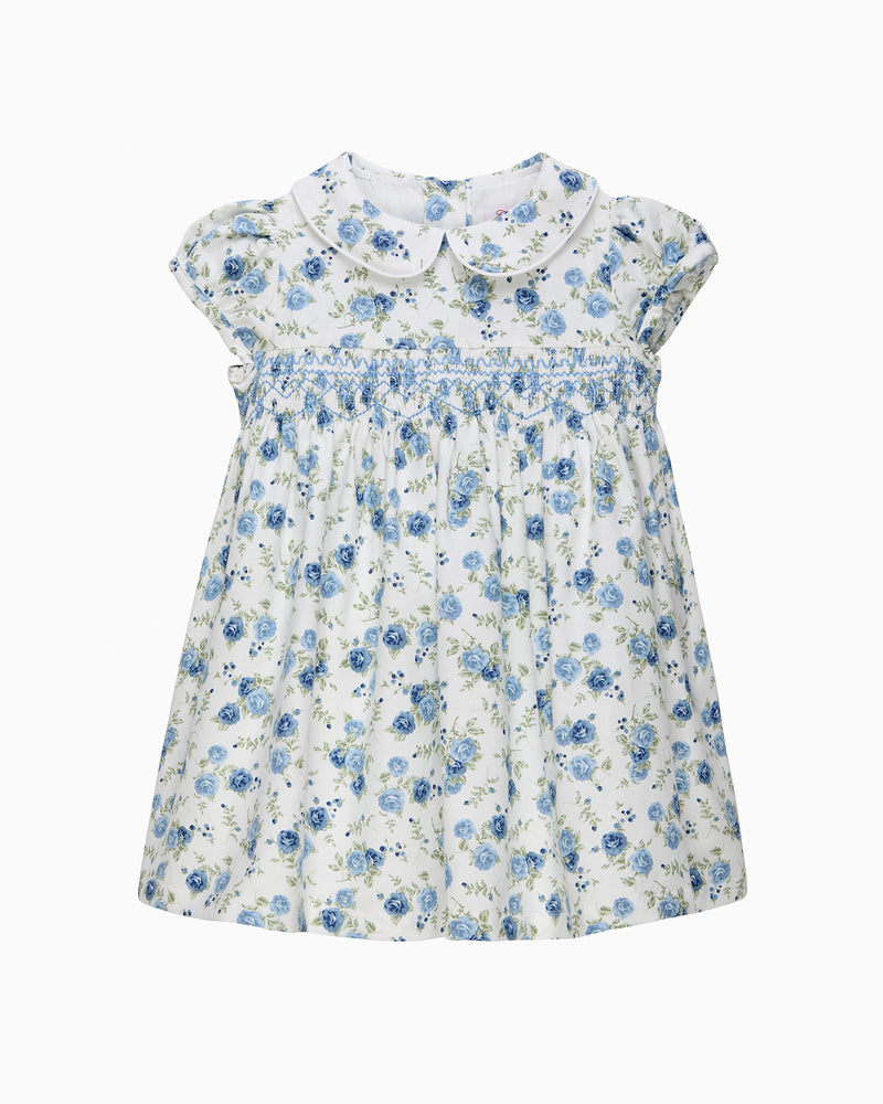 Baby Arabella Rose Floral Smocked Dress in Blue