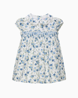 Baby Arabella Rose Floral Smocked Dress in Blue