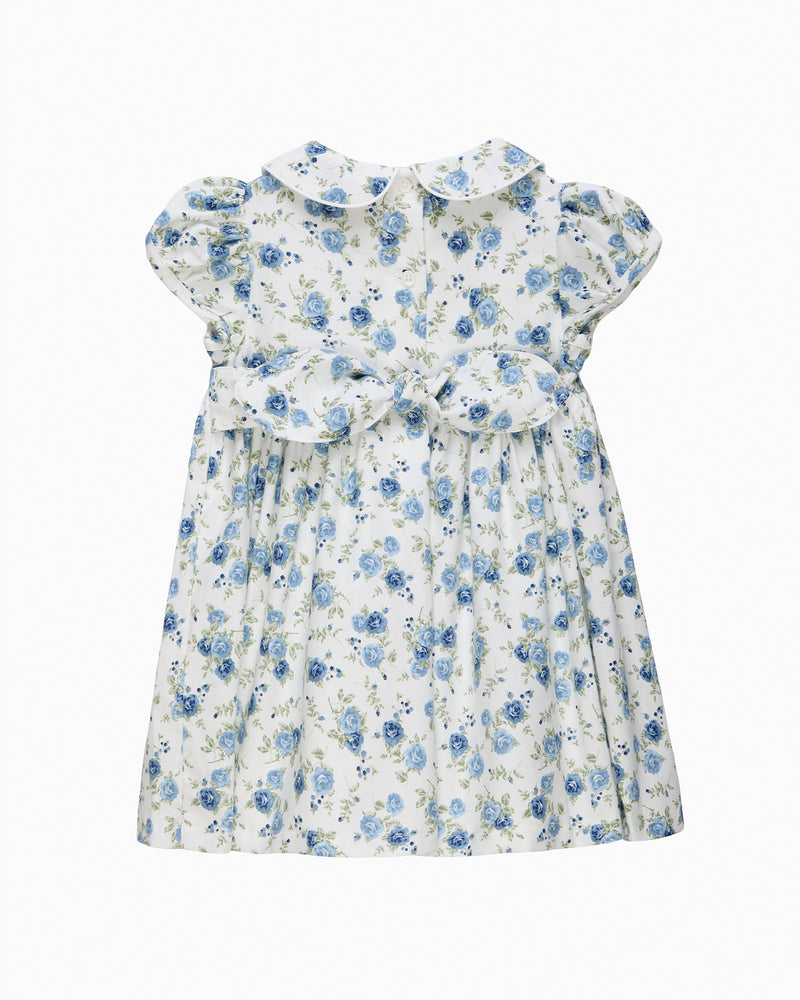 Baby Arabella Rose Floral Smocked Dress in Blue
