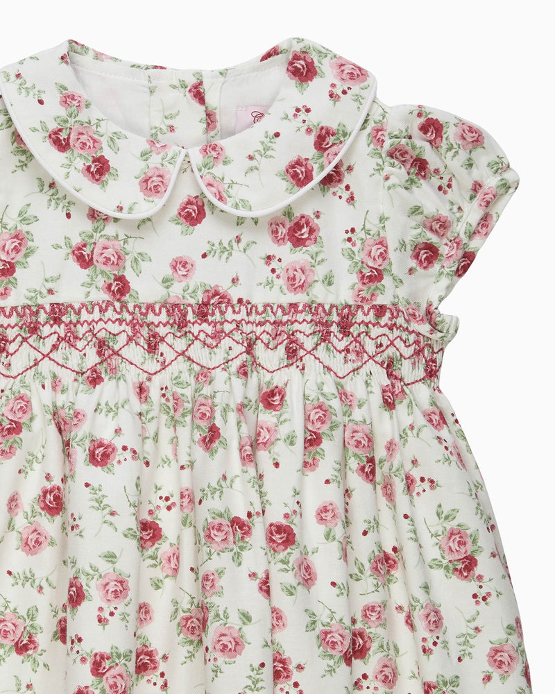Baby Arabella Rose Floral Smocked Dress in Pink
