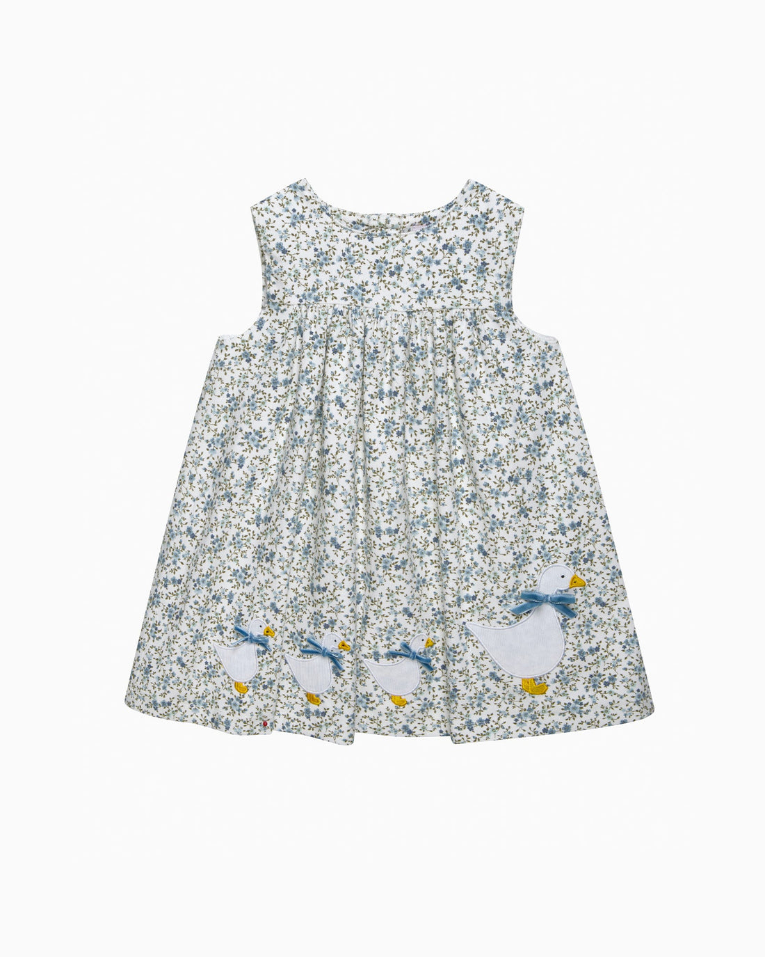 Confiture Dress Baby Cord Ditsy Floral Duck Pinafore in Blue