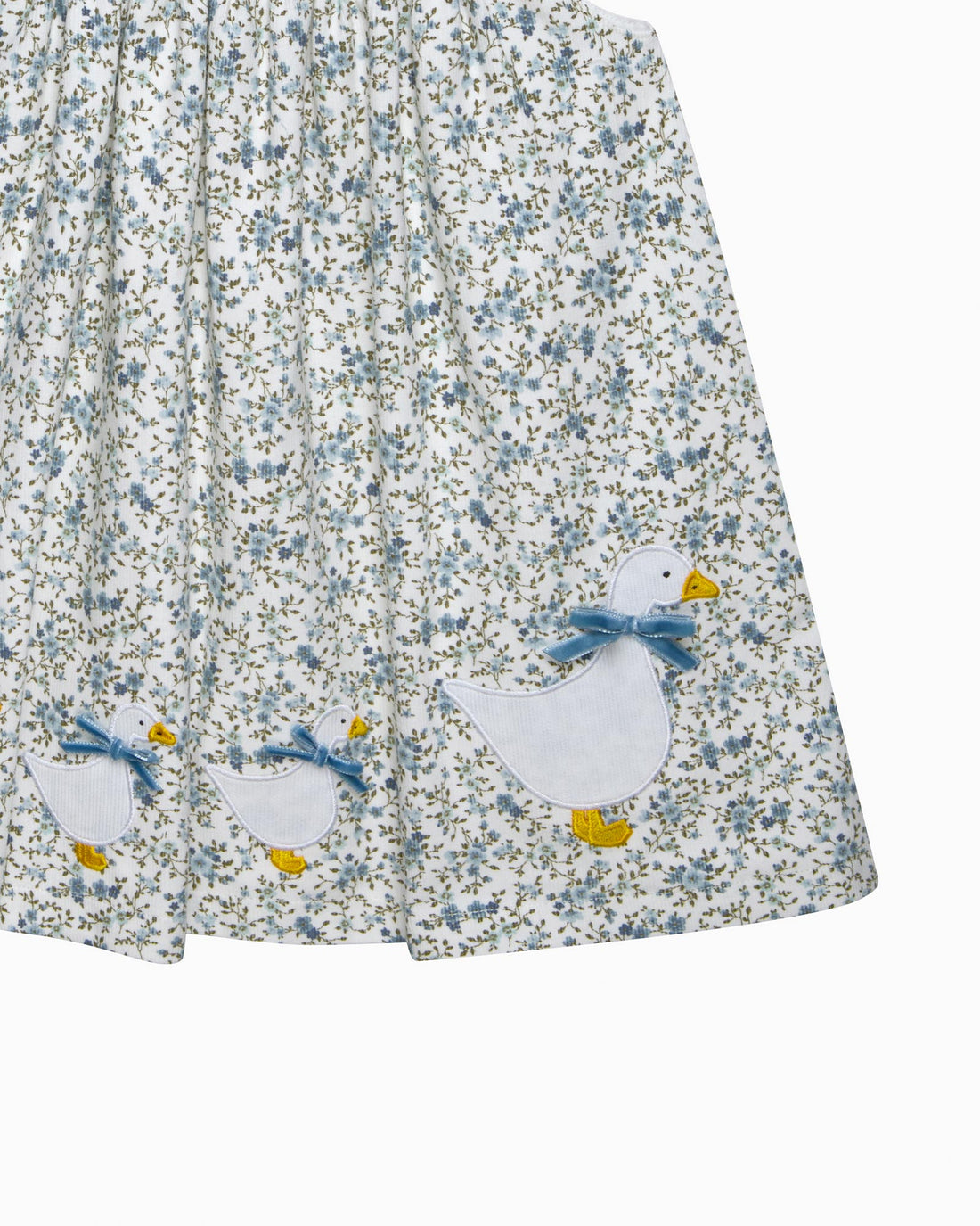 Confiture Dress Baby Cord Ditsy Floral Duck Pinafore in Blue