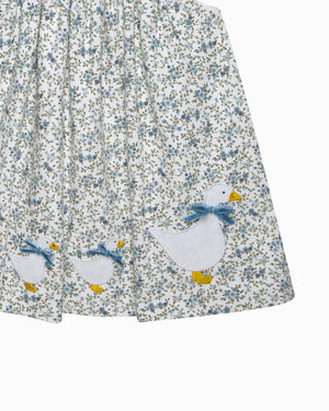 Confiture Dress Baby Cord Ditsy Floral Duck Pinafore in Blue