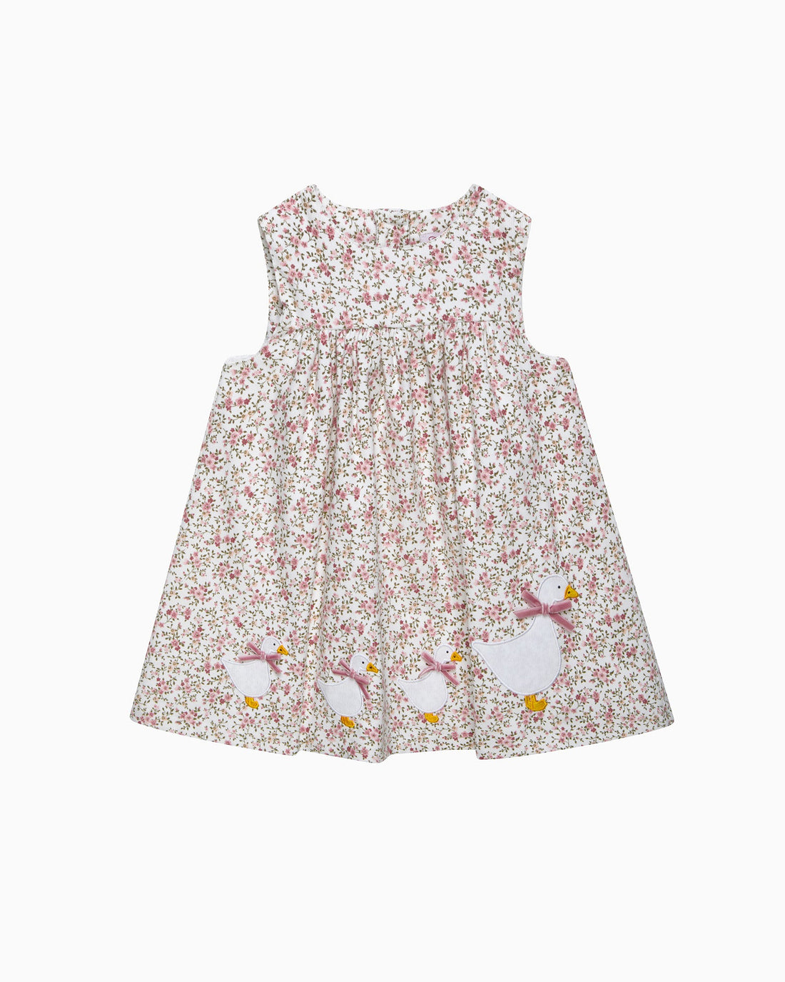 Confiture Dress Baby Cord Ditsy Floral Duck Pinafore in Pink