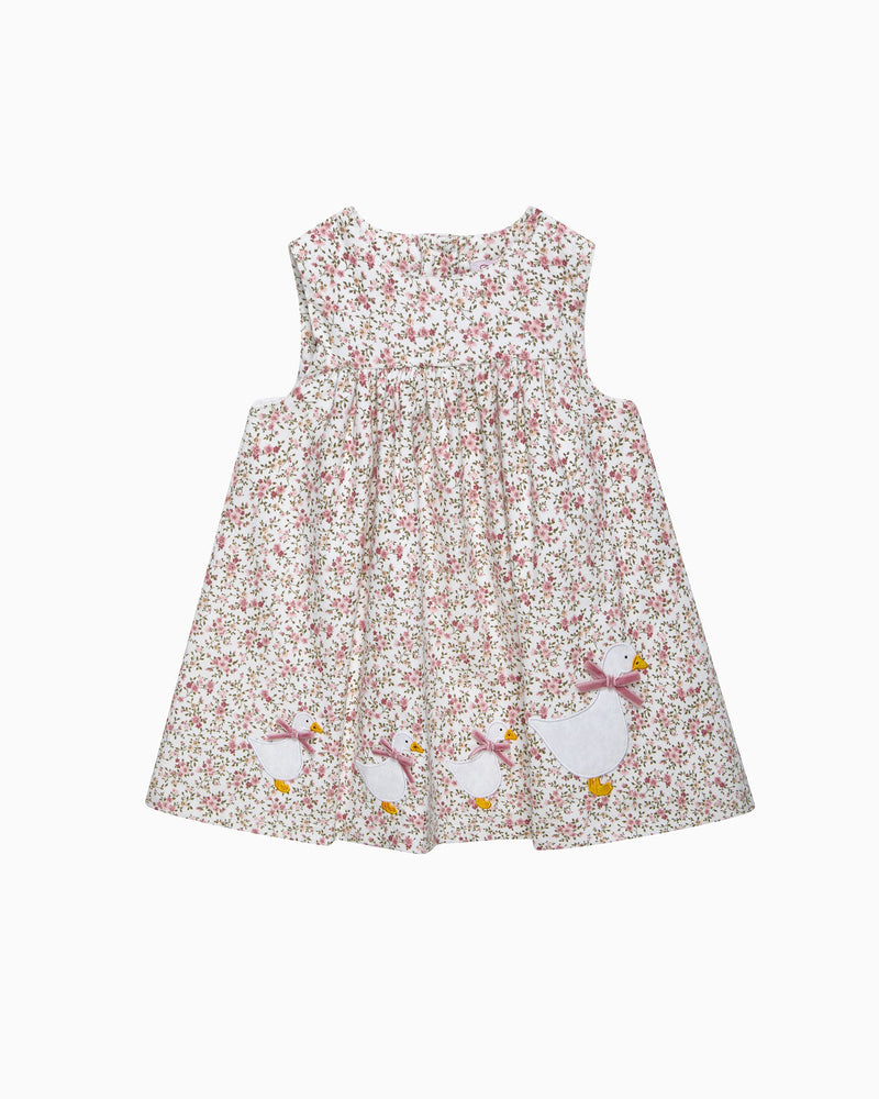 Confiture Dress Baby Cord Ditsy Floral Duck Pinafore in Pink
