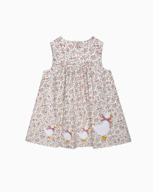 Confiture Dress Baby Cord Ditsy Floral Duck Pinafore in Pink
