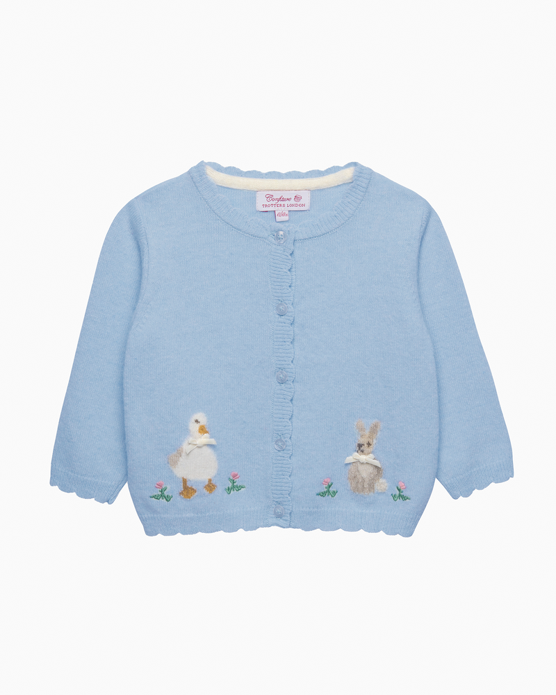Baby Duck and Bunny Cardigan in Cornflower
