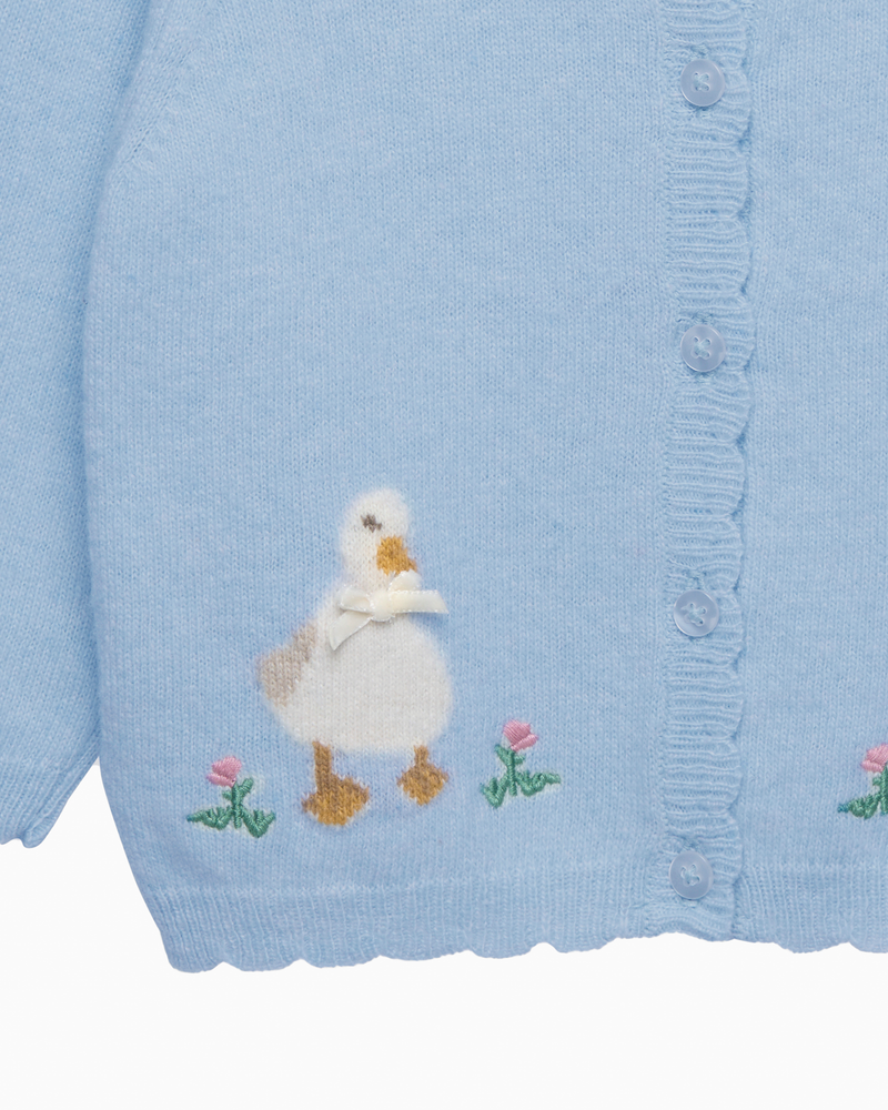 Baby Duck and Bunny Cardigan in Cornflower