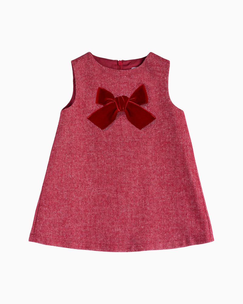 Baby Georgina Bow Dress in Red Herringbone