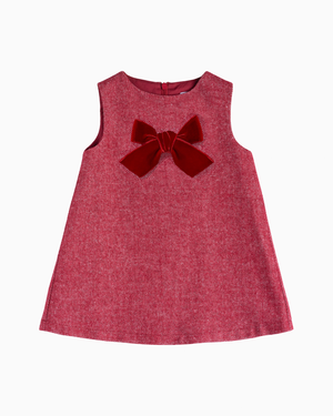 Baby Georgina Bow Dress in Red Herringbone