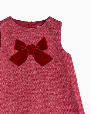 Baby Georgina Bow Dress in Red Herringbone