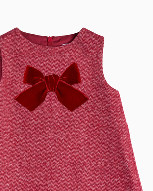 Baby Georgina Bow Dress in Red Herringbone
