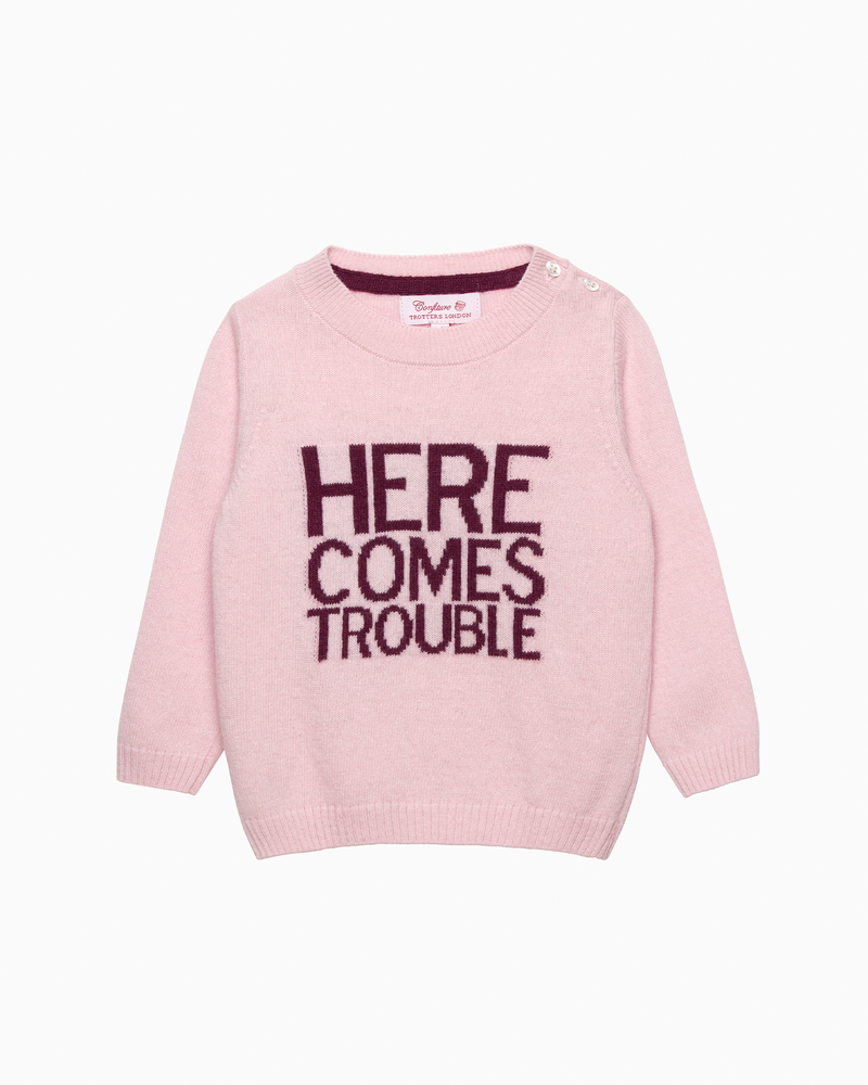 Baby Here Comes Trouble Jumper in Pink