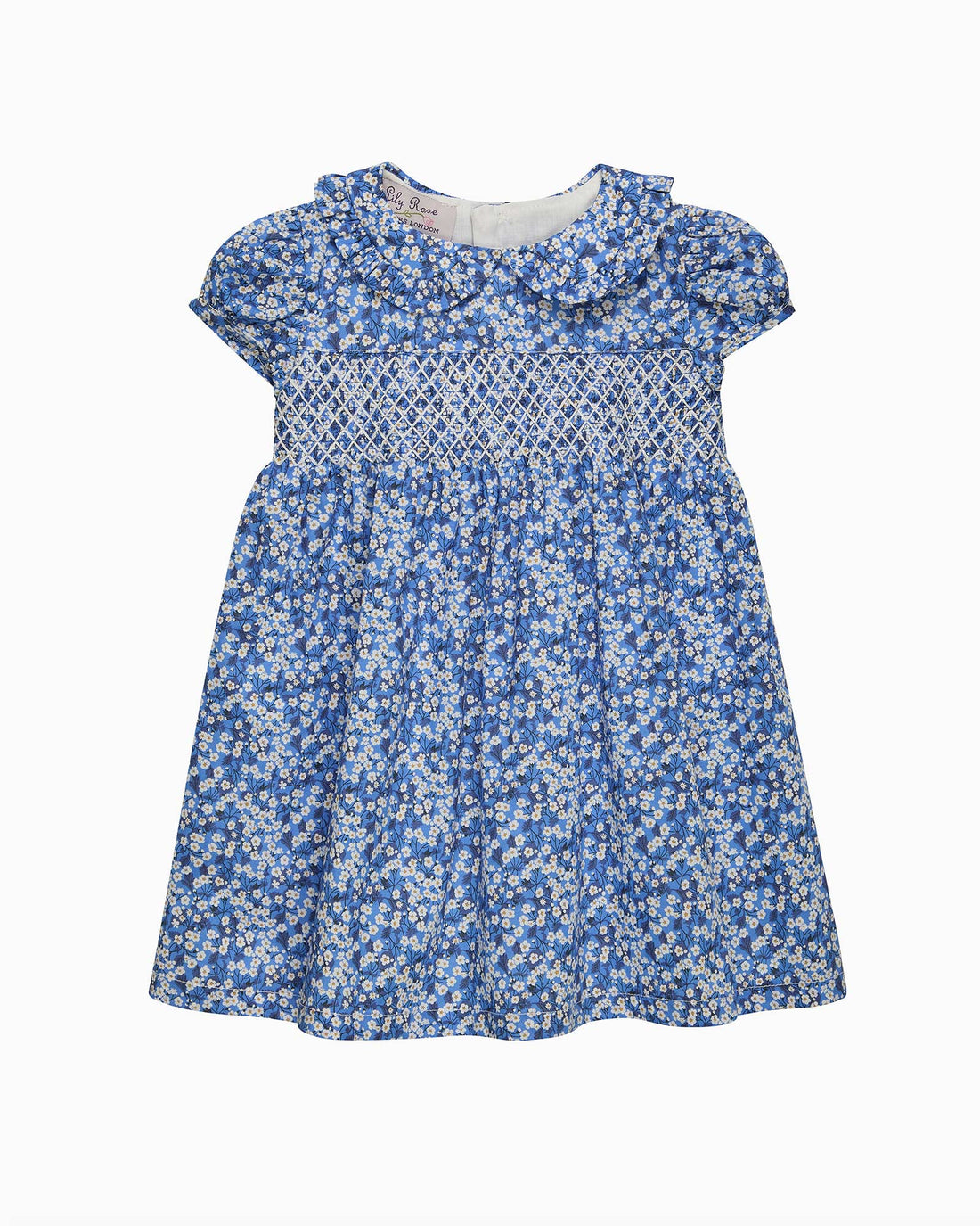 Baby Smocked Dress in Blue Mitsi Valeria 3/6M