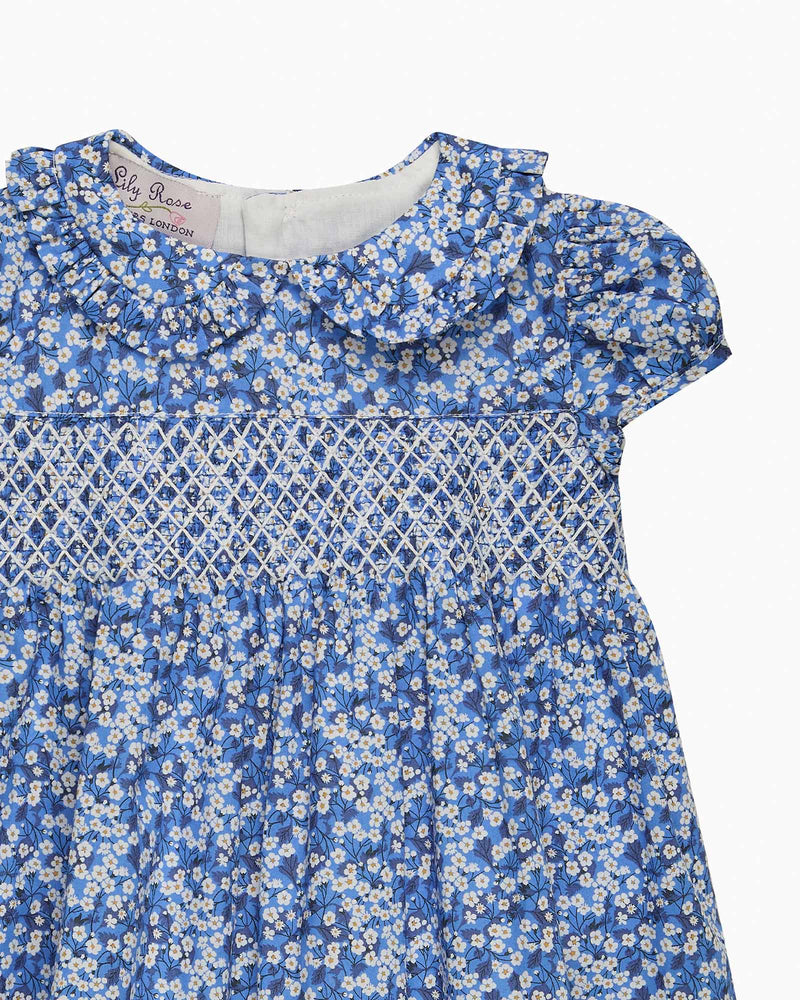 Baby Smocked Dress in Blue Mitsi Valeria