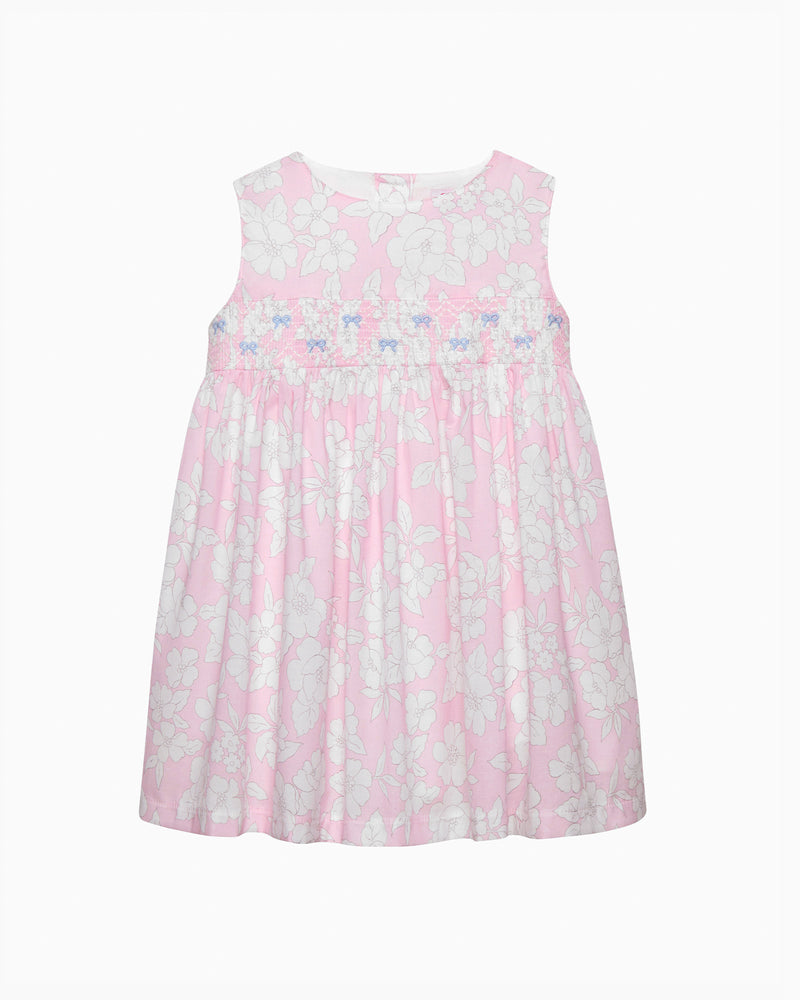 Baby Molly Smocked Pinafore Dress in Pale Pink Floral