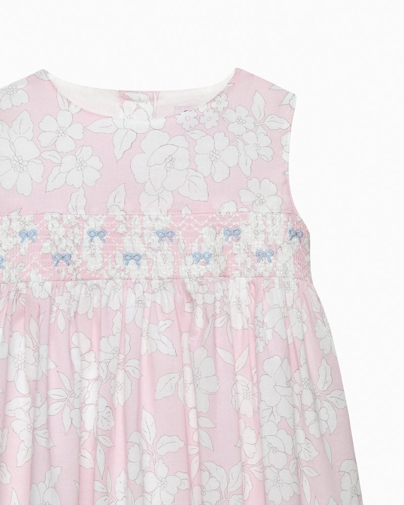 Confiture Dress Baby Molly Smocked Pinafore in Pale Pink Floral