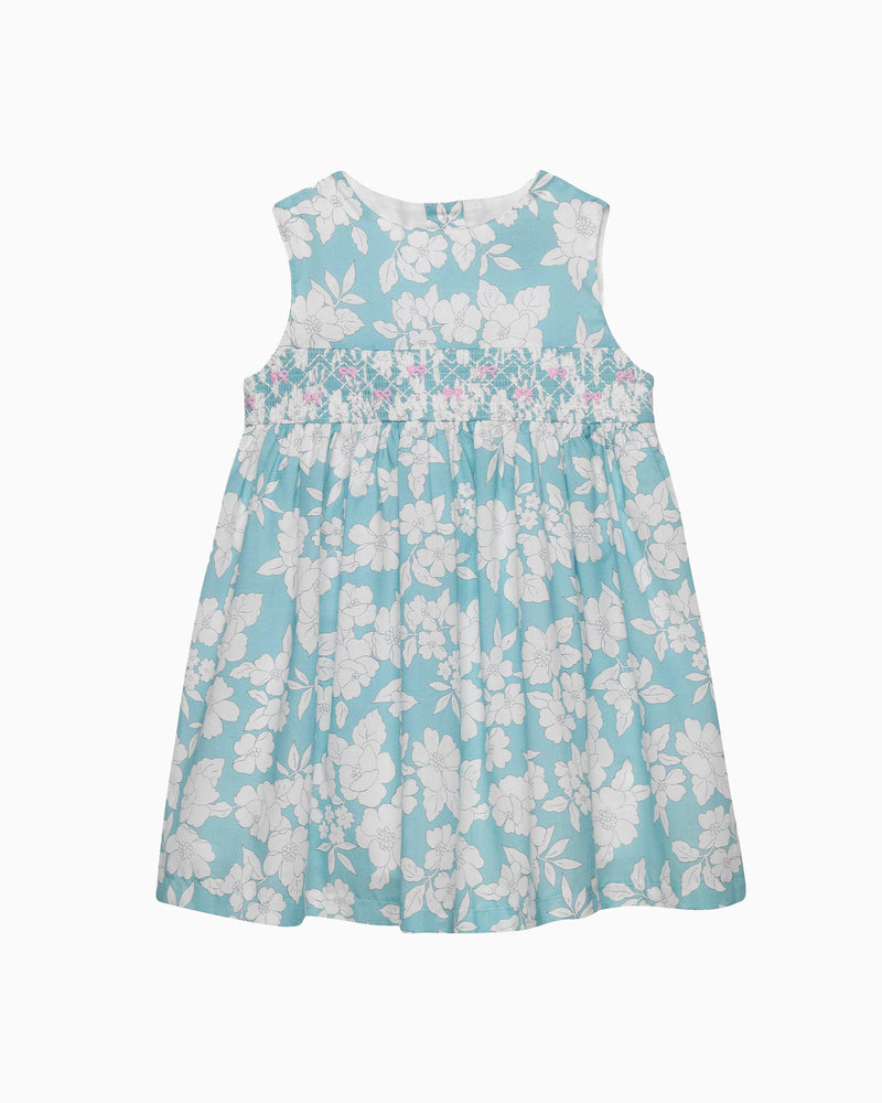 Baby Molly Smocked Pinafore Dress in Teal Floral