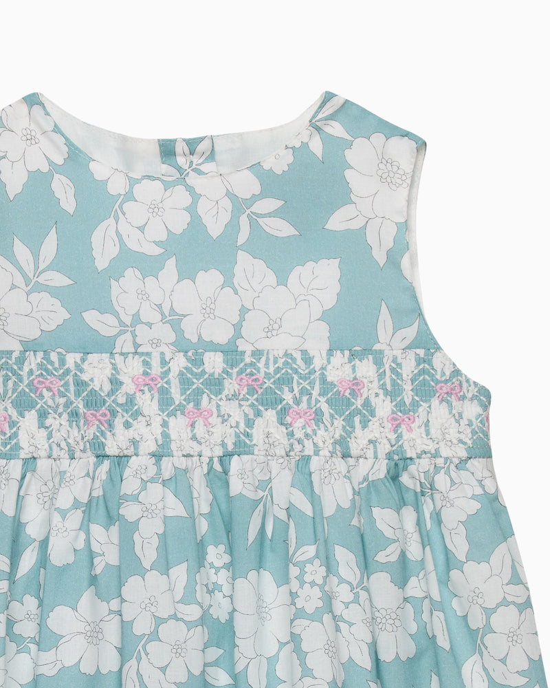 Confiture Dress Baby Molly Smocked Pinafore in Teal Floral