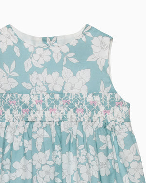 Confiture Dress Baby Molly Smocked Pinafore in Teal Floral
