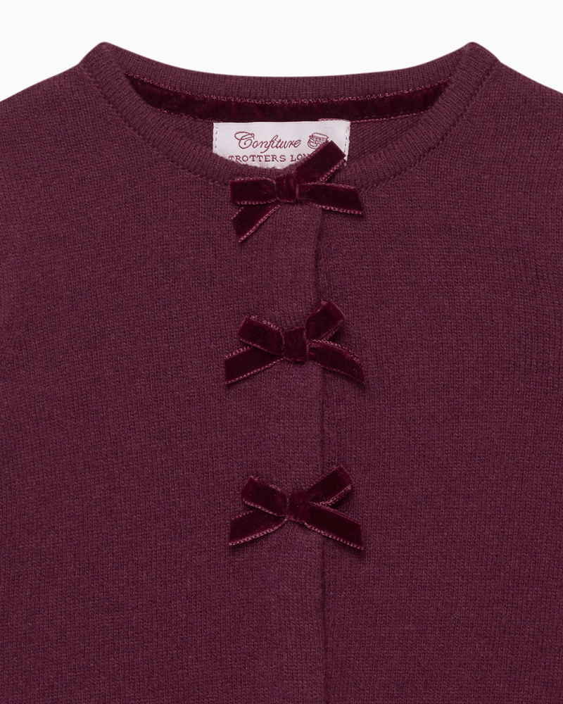Confiture Cardigan Baby Velvet Bow Cardigan in Claret