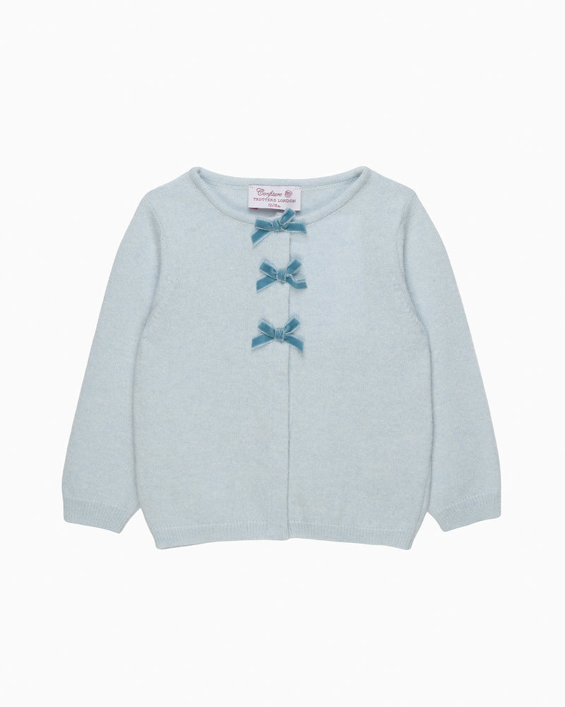 Confiture Cardigan Baby Velvet Bow Cardigan in Pale Blue