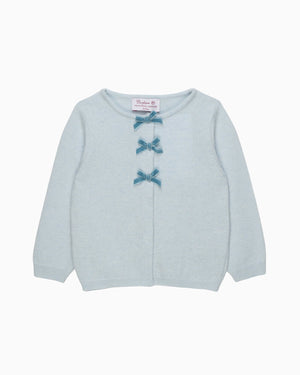 Confiture Cardigan Baby Velvet Bow Cardigan in Pale Blue