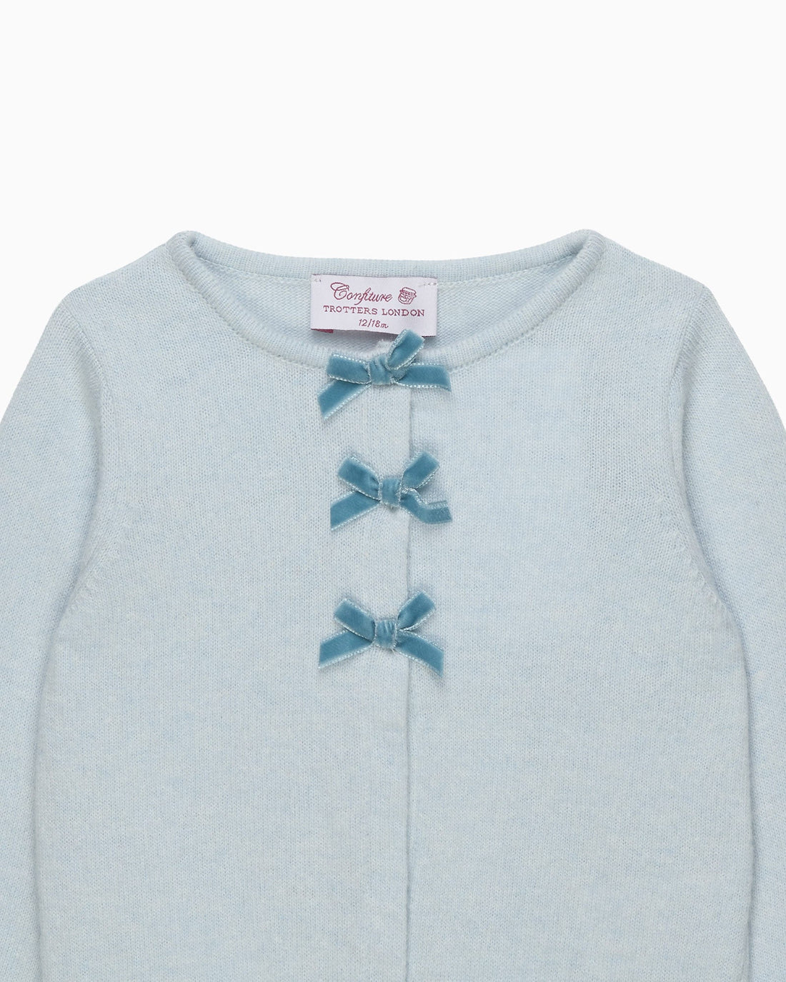 Confiture Cardigan Baby Velvet Bow Cardigan in Pale Blue