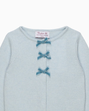 Confiture Cardigan Baby Velvet Bow Cardigan in Pale Blue