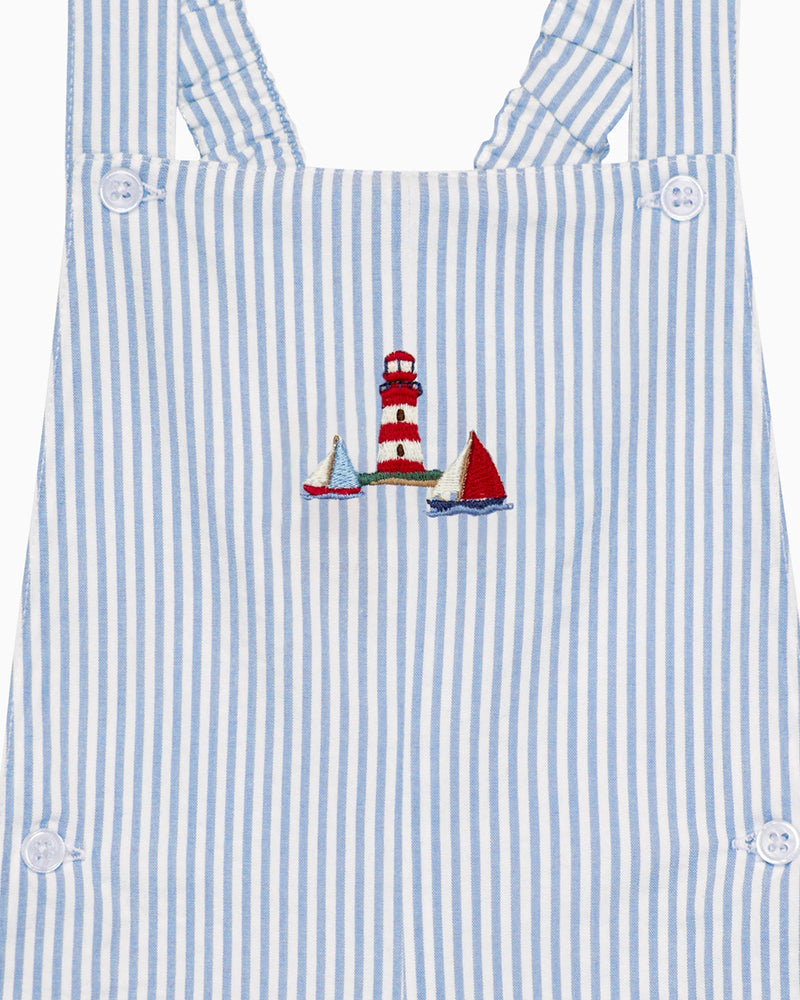 Chelsea Clothing Co Dungarees Baby Atticus Bib Shorts in Blue Stripe
