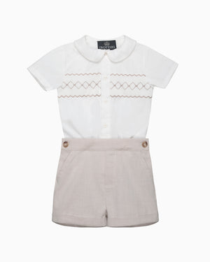 The Rupert Smocked Set in Oatmeal