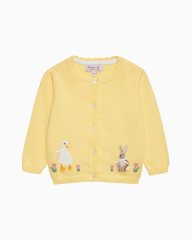 Baby Duck and Bunny Cardigan in Lemon