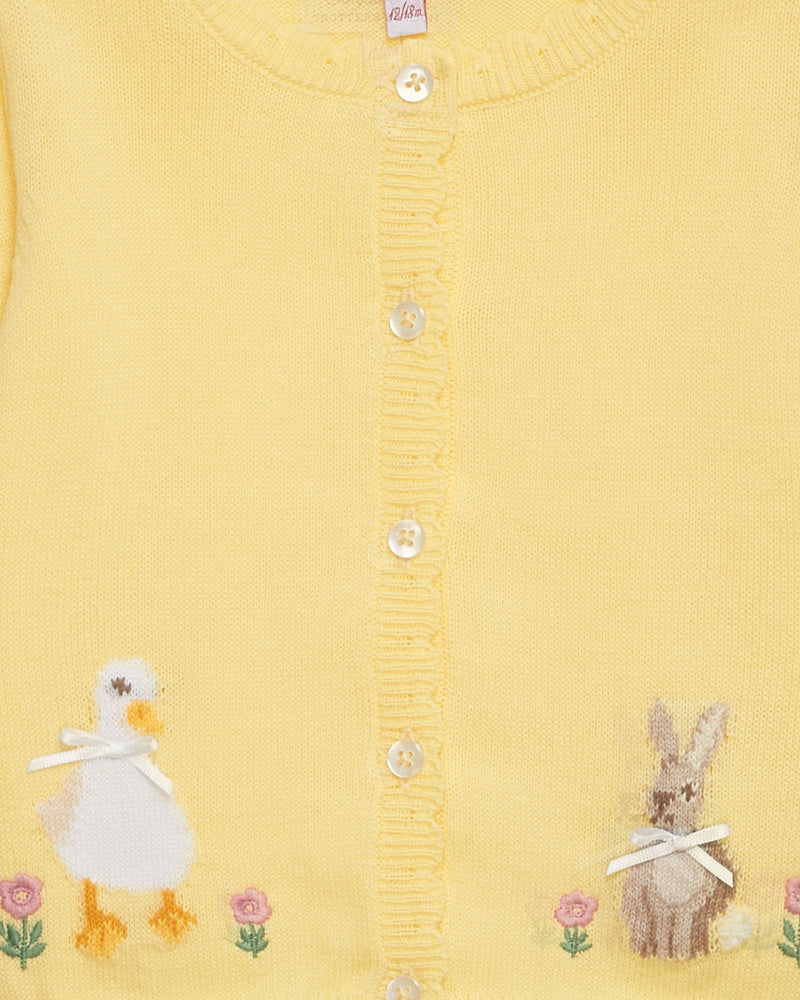 Baby Duck and Bunny Cardigan in Lemon