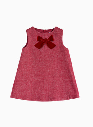 Baby Georgina Bow Dress in Red Herringbone