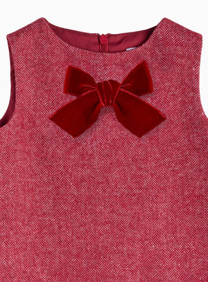 Baby Georgina Bow Dress in Red Herringbone
