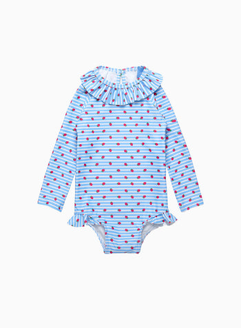 Baby Swimsuit in Blue Strawberry Stripe