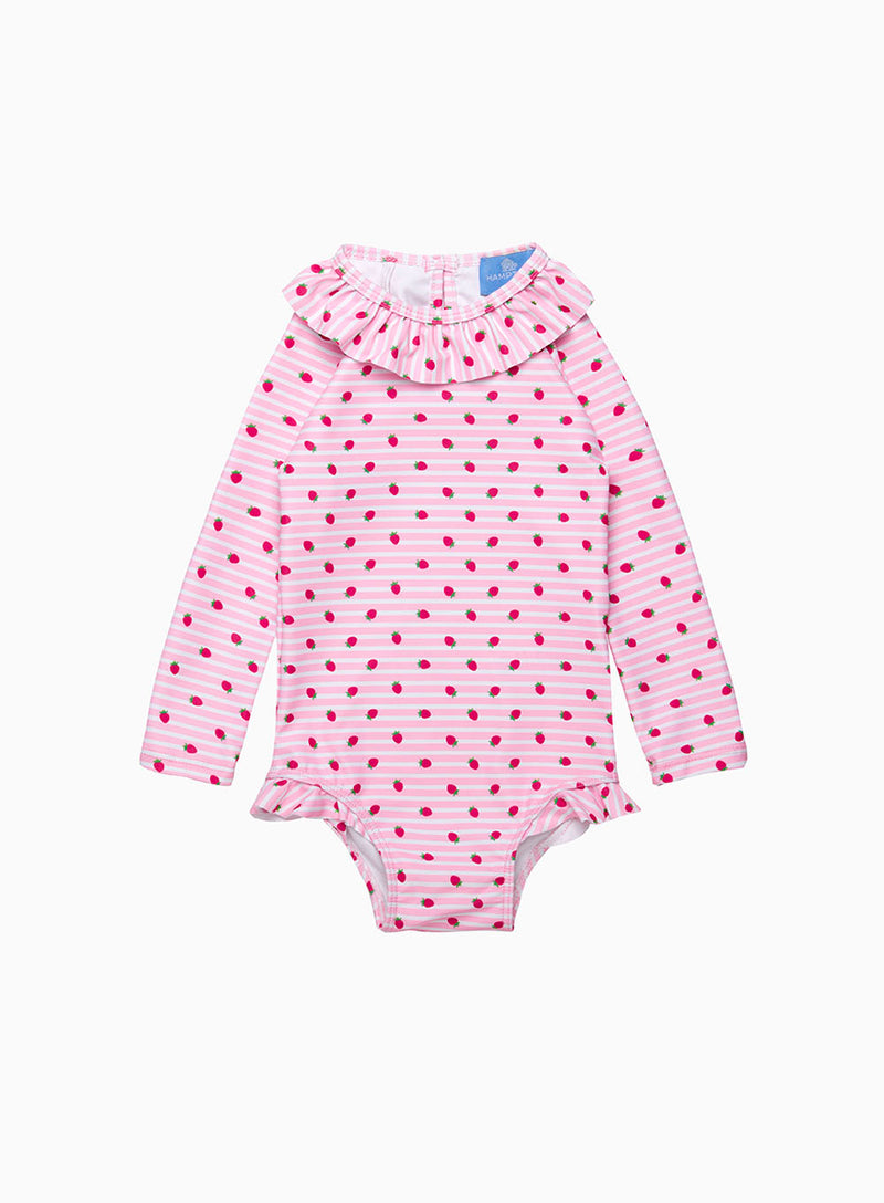 Baby Swimsuit in Pink Strawberry Stripe