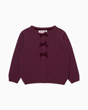 Confiture Cardigan Baby Velvet Bow Cardigan in Claret