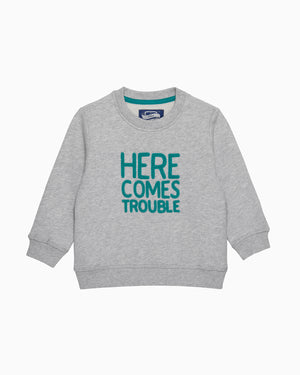 Baby Here Comes Trouble Sweatshirt in Grey/Green
