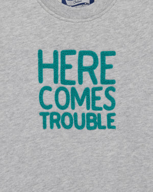 Baby Here Comes Trouble Sweatshirt in Grey/Green