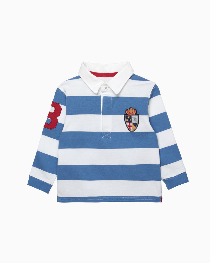 Baby Nicholas Rugby Shirt in Denim Blue/White