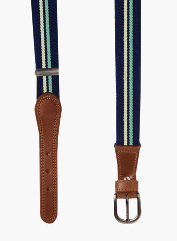 Elasticated Belt in Navy/Sage Stripe