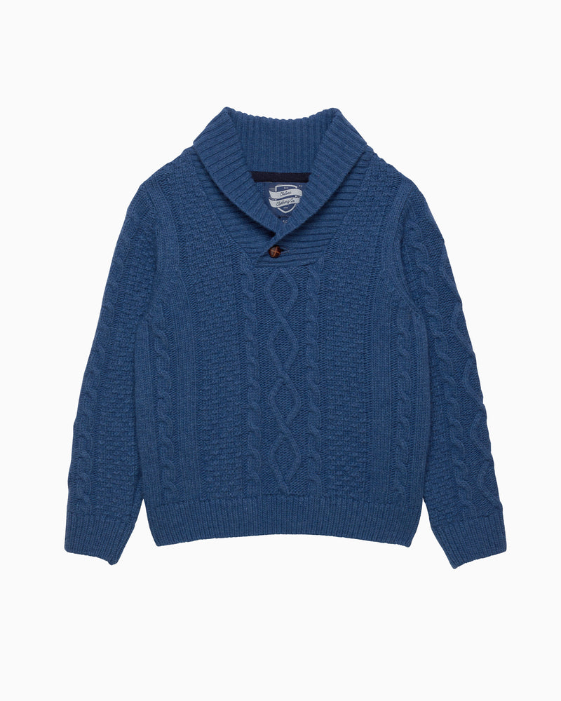 Finn Shawl Collar Sweater in Denim Blue Marl