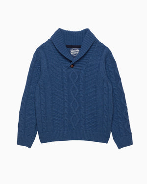 Finn Shawl Collar Sweater in Denim Blue Marl